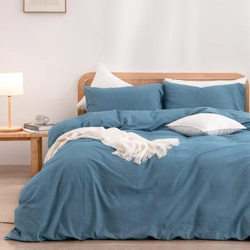 Vista 24 de BESTOUCH Juego de funda de edredón 100 % algodón lavado, tacto súper suave, cómodo, elegante, ligero, juego de ropa de cama de 2 piezas, color gris