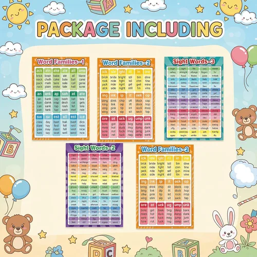 Vista 2 de Outus Carteles educativos para familias con palabras visuales, gráficos educativos preescolares con 100 puntos de pegamento, decoraciones
