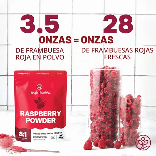 Vista 6 de Jungle Powders Polvo de Frambuesa Bolsa de 3.5 Onzas, Frambuesas Liofilizadas en Polvo de Grado Alimenticio Sin Endulzar, Sin Aditivos, Sin Rellenos