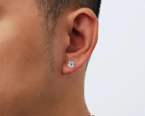Vista 6 de Aretes solitarios de oro real de 10 quilates con diamantes de moissanita auténtica, redondos, brillantes, para mujeres y hombres, con cierres