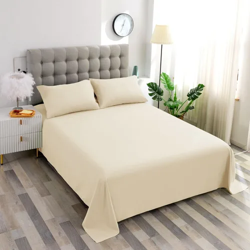 Vista 2 de Ghooss - Juego de sábanas de tamaño matrimonial, juego de 4 piezas en color beige, de microfibra de 1800 hilos, supersuaves, con bolsillo profundo