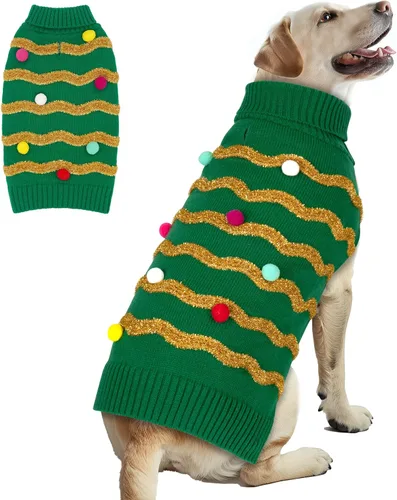 Vista 10 de cyeollo Vestido suéter para perro de San Valentín, suéteres cálidos de cuello alto para perros pequeños y niñas, ropa de punto elástico