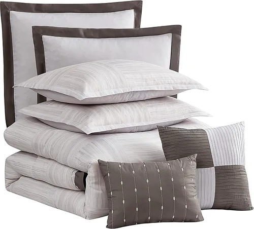 Vista 7 de Juego de edredón tamaño King de 7 piezas ultra suave con fundas de almohada, almohadas decorativas y fundas de almohada, King, Melrose