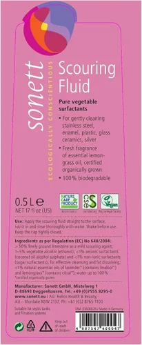 Vista 3 de Sonett Líquido orgánico biodegradable suave para fregar 17 fl oz / 0.5 L Para limpiar suavemente acero inoxidable, esmalte, plástico, cerámica