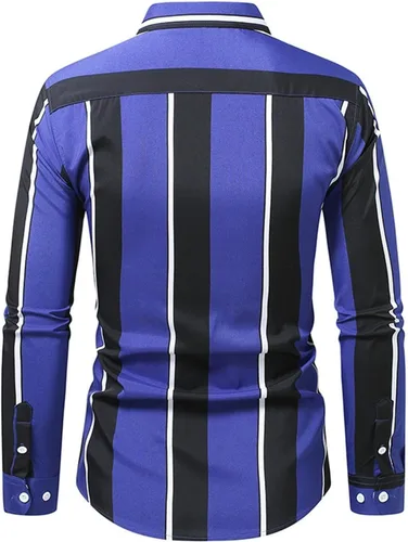 Vista 5 de Camisa a rayas para hombre, manga larga con estampado retro de discoteca de los años 70, ajuste regular, parte superior con bolsillo