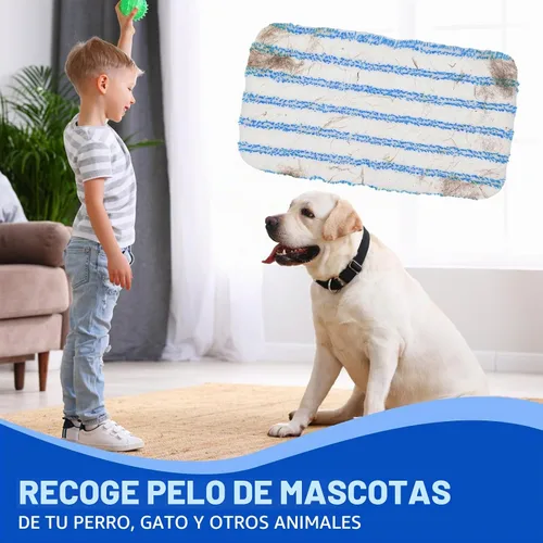 Vista 5 de Paquete de 2 almohadillas de microfibra reutilizables, compatibles con trapeador plano Oceda de 15 x 8 pulgadas, uso húmedo y seco, limpieza