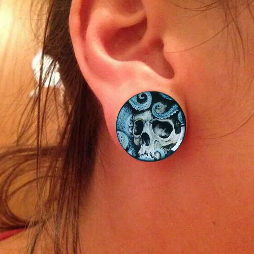 Vista 5 de Tapones y túneles de dilatadores de oreja de calavera, expansor de 0.236 in-0.984 in, doble acampanado
