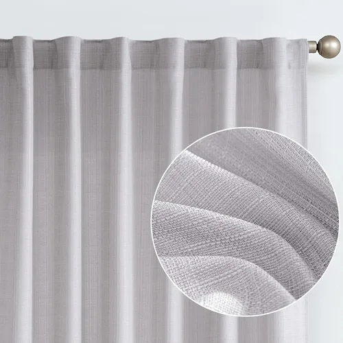 Vista 19 de JINCHAN Cortinas de lino beige para sala de estar y dormitorio, cortinas texturizadas de 63 pulgadas de largo, cortinas de estilo rústico de tejido
