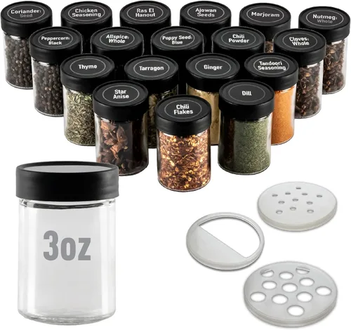 Vista 7 de AllSpice Tarros de especias de vidrio de 3 pulgadas, 3 onzas líquidas, paquete de 6