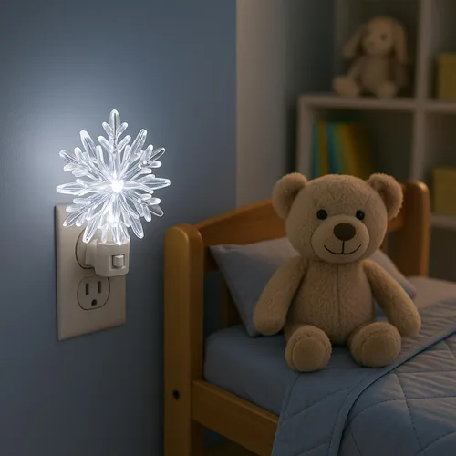 Vista 3 de Novelty Lights Lámpara LED copo de nieve blanco puro decoración de Navidad luz nocturna con enchufe giratorio