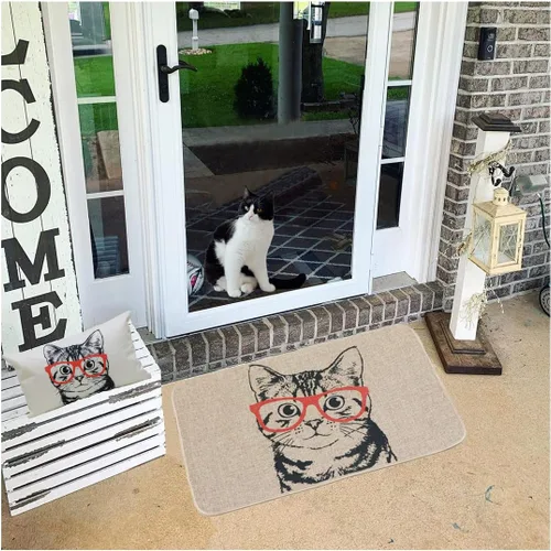 Vista 2 de Tapetes de bienvenida para puerta delantera, felpudos de gato, divertidos felpudos de animales, tapete de entrada de goma antideslizante