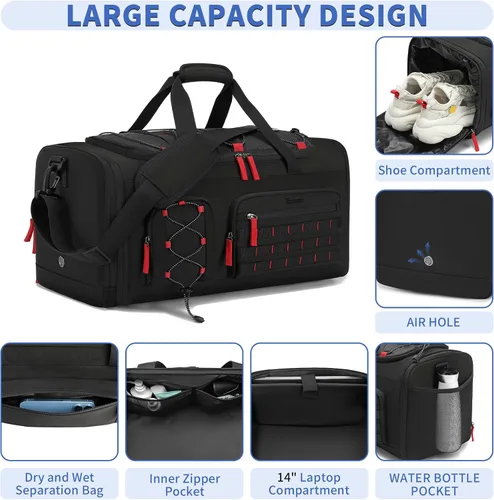 Vista 3 de Bosstin Bolsa de gimnasio para hombres y mujeres, 45L de viaje, bolsa de lona deportiva, mochila de viaje para gimnasio, fin de semana, mochila