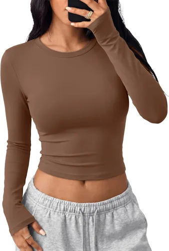 Vista 42 de Trendy Queen Camisetas cortas de manga larga para mujer, camisetas básicas Blanco