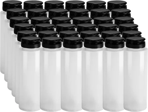 Vista 5 de Pinnacle Mercantile Botellas de condimento de plástico fáciles de apretar con tapa abatible negra, 8 onzas, juego vacío 6