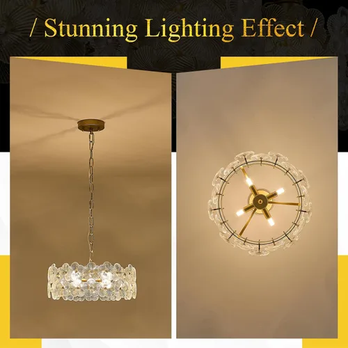 Vista 7 de Lámpara de cristal transparente de flores de 14 "4 luces de oro Dorado