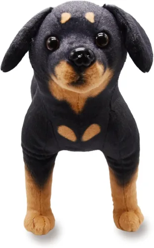 Vista 4 de BABOLI Rottweiler realista animal de peluche extremadamente realista Rottie perro juguete negro cachorro muñeca para niños regalo o colección