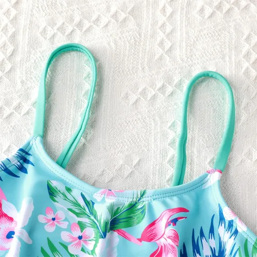 Vista 4 de PATPAT Trajes de baño de dos piezas con estampado floral tropical para niñas, 2 piezas
