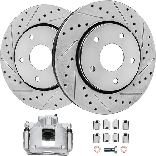 Vista 8 de Detroit Axle - Rotores de freno perforados traseros + repuesto de pinza de freno de disco trasera izquierda para Acura TL Honda Element - Juego de 3