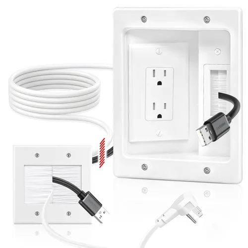 Vista 9 de Kit de gestión de cables de pared, placa de pared con cepillo de una sola banda, placa de pared de paso de cable de apertura única, ocultador
