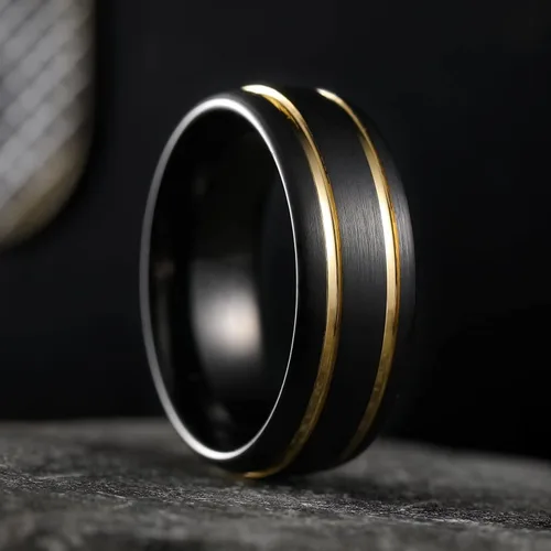 Vista 58 de King Will Anillo de boda de carburo de tungsteno para hombre con diseño de ranura, 6/7/0.315 in de ancho, acabado cepillado/pulido para hombre