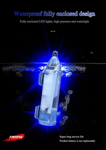 Vista 3 de Luz LED de pesca subacuática, luces de caída profunda, impermeable, luz de señuelo de pesca subacuática, luz LED azul iluminada, atractantes