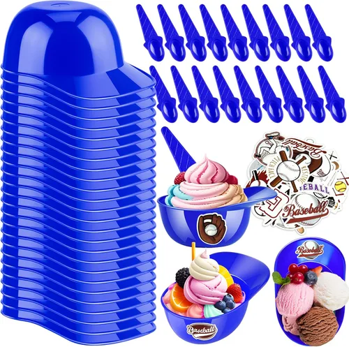 Vista 18 de MEEZY Juego de 16 cuencos de helado con diseño de casco de béisbol con 8 mini tazas de postre y 8 cucharas, 8 onzas. Cuencos reutilizables