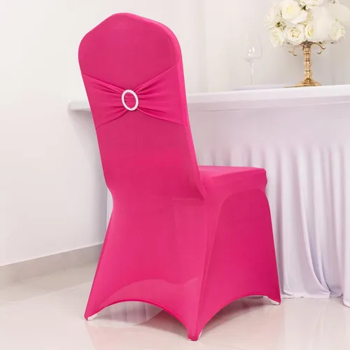 Vista 44 de Efavormart - Funda para silla de banquete de elastano beige con banda de hebilla de diamantes de imitación plateados, funda elástica para silla