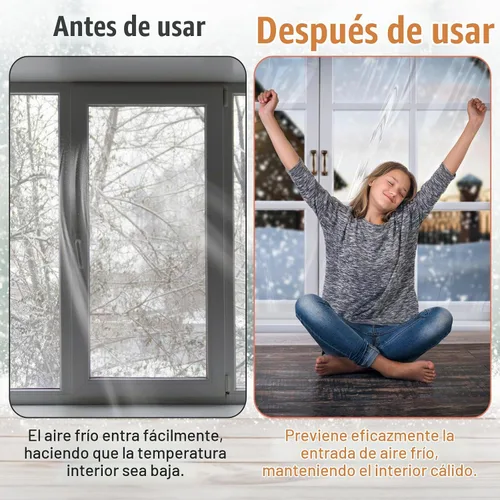 Vista 8 de Kit de aislamiento de ventana de 62×236 pulgadas para invierno - Endurecer plástico para 5 ventanas interiores para invierno, película retráctil