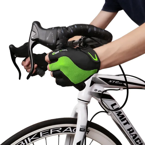 Vista 8 de GEZVOC Guantes de ciclismo para hombres y mujeres con almohadilla absorbente de golpes, agarre extra, ajuste flexible y cómodo, peso ligero, guantes