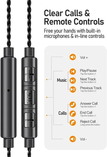Vista 5 de Audiovance Vibes 201M - Auriculares con cable intrauditivos con micrófono, auriculares HiFi con cancelación de ruido y graves potentes, cable 3.5mm