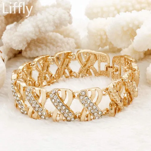Vista 4 de Liffly Juego de joyas de cristal de moda chapado en oro de 18 quilates, joyería chapada en oro de Dubai
