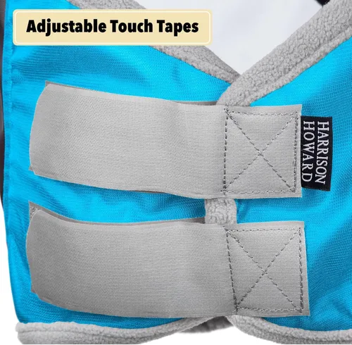 Vista 6 de Harrison Howard Máscara de mosca de caballo luminosa profesional estándar con orejas protección UV para caballo, azul y plateado, pequeño poni