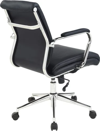 Vista 5 de Office Star Silla de oficina ajustable Antimicrobial Manager con base cromada, respaldo medio, tela negra Dillon