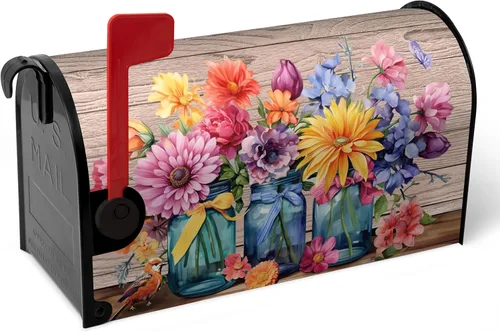 Vista 19 de Funda magnética para buzón patriótico de verano del 4 de julio, cubierta para buzón de bandera de Estados Unidos, diseño floral, Día