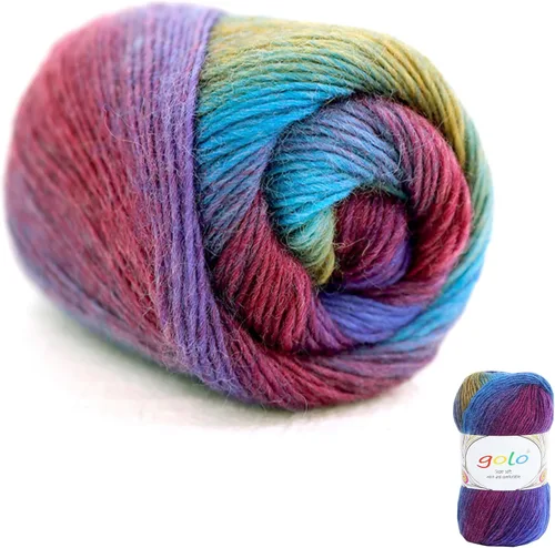 Vista 45 de Hilo de lana golo para tejer 200 yardas, hilo Cachemire multicolor arcoíris