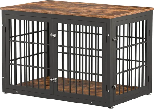 Vista 9 de rehomerance Mueble de jaula de perro resistente de 26 pulgadas para perros pequeños, mesa auxiliar decorativa para casa de mascotas, muebles de Negro