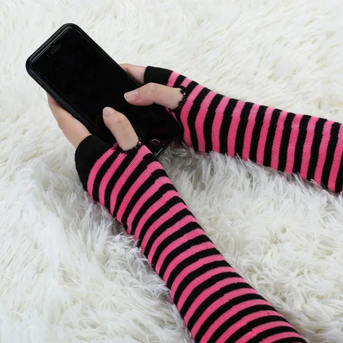 Vista 4 de Allegra K Guantes sin dedos para mujer calentadores de brazo de punto con longitud del codo