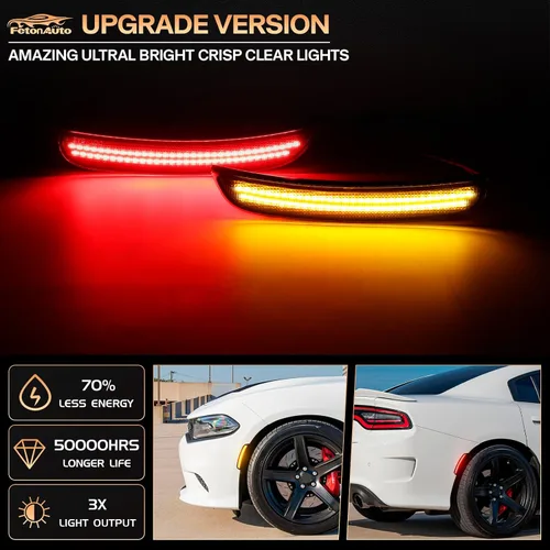 Vista 2 de Luces LED de marcador lateral rojo ámbar para Dodge Charger SRT Hellcat Scat Pack 2015 2016 2017 2018 2019 2020 2021 2022 2023 2024, kit de lente