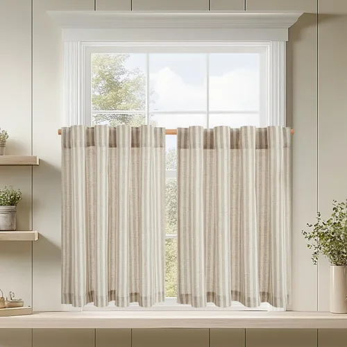 Vista 63 de Jinchan - Cortinas de lino a rayas para cocina, 24 pulgadas, beige, 2