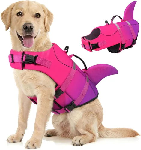 Vista 14 de Queenmore Chaleco Salvavidas para Perros Tiburón, Chaleco de Natación de Alta Flotabilidad, Chalecos Salvavidas para Perros Ajustables y Fáciles