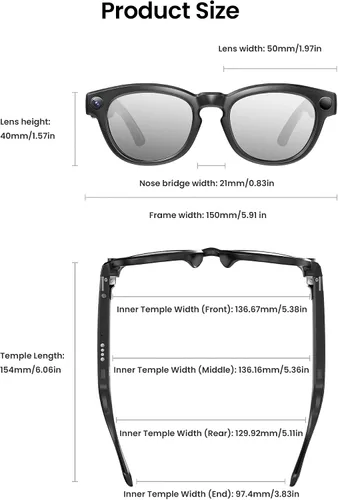 Vista 2 de DPVR - Lentes inteligentes AI con cámara y Bluetooth – Gafas de cámara HD de 8 MP para hombres y mujeres, gafas de grabación de video con asistente