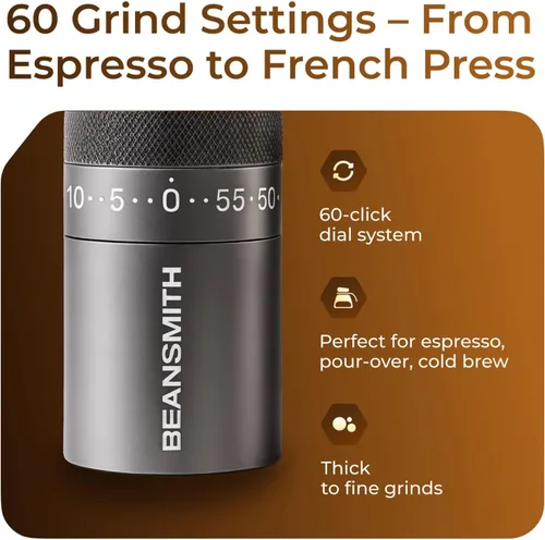 Vista 3 de Molinillo de café manual M1 – Fresa cónica de acero inoxidable de 7 estrellas, ajuste externo de 60 clics, capacidad de 1.06 oz: molinillo