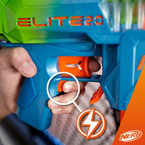 Vista 4 de Nerf Elite 2.0 - Pistola motorizada de doble perforación, 50 dardos, 2 clips de 10 dardos, a partir de 8 años