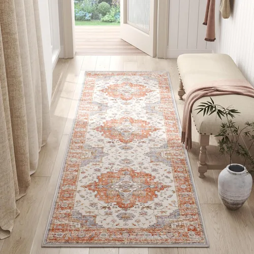 Vista 100 de jinchan Alfombra de Área 2x3 pies Alfombra Vintage de Entrada Lavable Bohemia Tapete Interior para Puerta Medallón Floral Tapete Pequeño para Puerta
