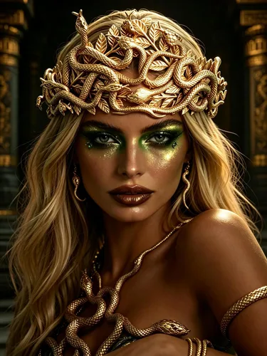 Vista 5 de JeVenis Diadema de serpiente dorada con corona de Medusa, accesorios
