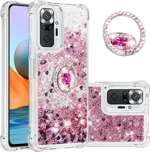 Vista 10 de CCSmall Funda para Xiaomi Redmi Note 10 Pro/Pro Max Glitter Liquid Quicksand, cubierta transparente brillante para teléfono con soporte de anillo