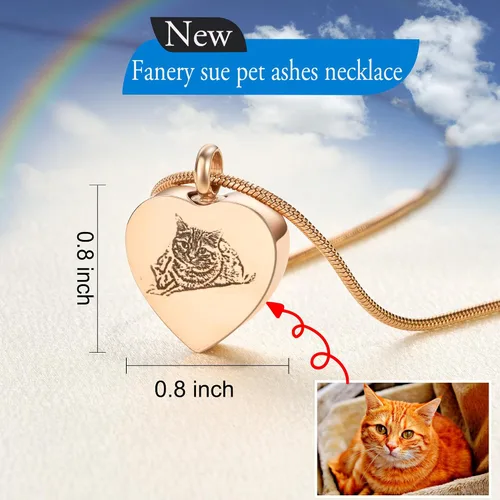 Vista 3 de Fanery Sue Regalos conmemorativos personalizados para mascotas, collar de urna de perro y gato con foto personalizada y texto para cenizas, joyería
