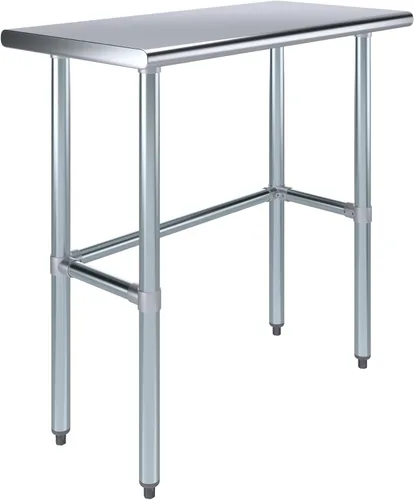 Vista 16 de Mesa de Trabajo de Acero Inoxidable con Base Abierta de 24" x 14" – Mesa Comercial Compacta Certificada NSF con Patas Galvanizadas para Cocinas