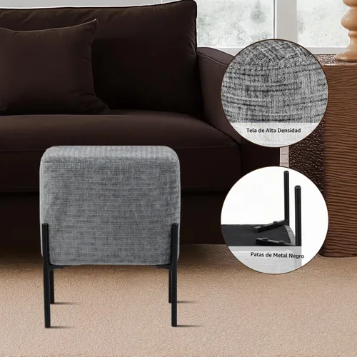 Vista 4 de Get Set - Taburete de pie cuadrado, moderno taburete tapizado, reposapiés, sofá, reposapiés, asiento otomano para sala de estar, dormitorio