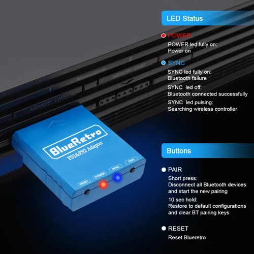 Vista 6 de BITFUNX RetroScaler PS2PS1 - Adaptador de controlador inalámbrico compatible con consola de juegos PS2PS1, compatible con PS3PS4PS5, Xbox One S